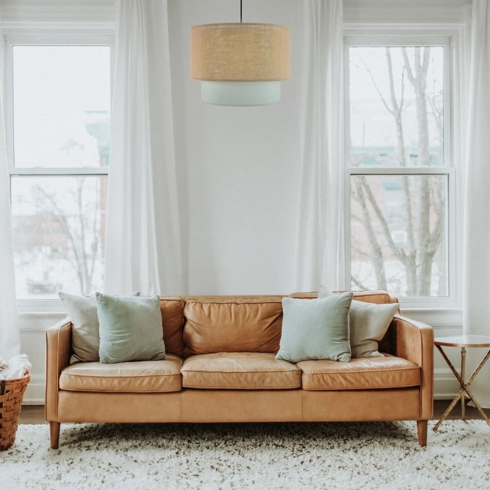 Hängeleuchte doppelter Schirm Naturtextil Mintgrün E27 - Maisons