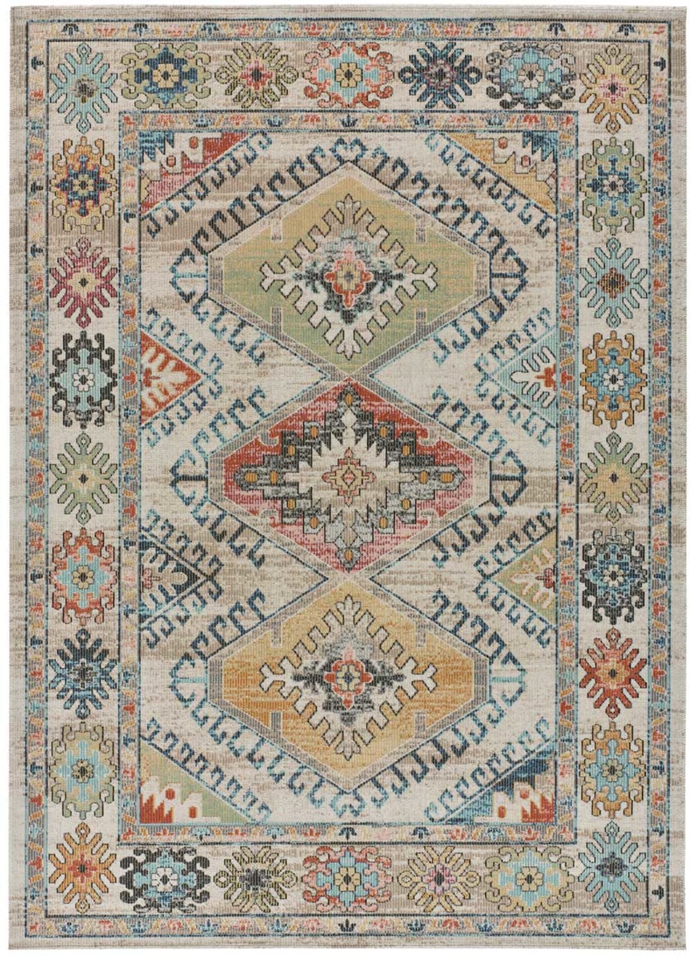Tapis d'extérieur vintage beige/rose/bleu 80x150 cm