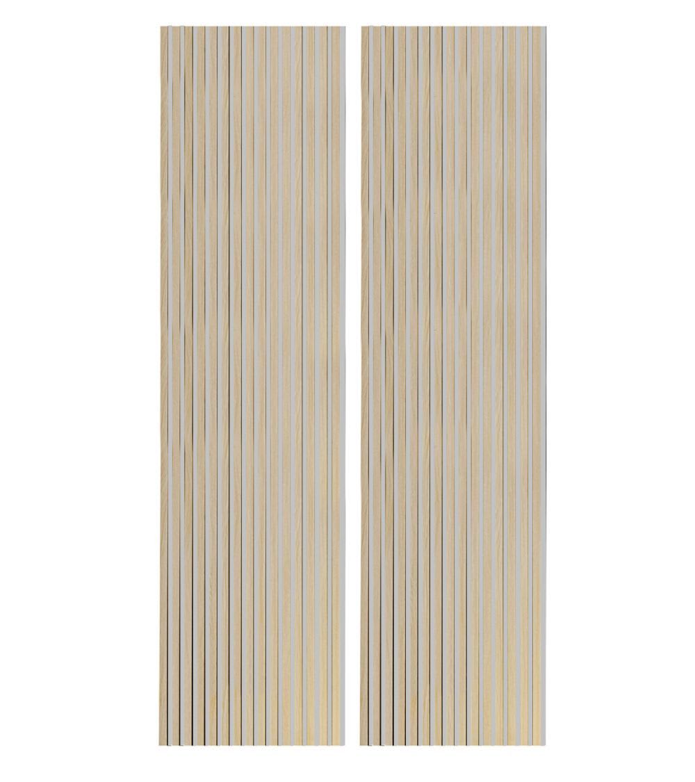 Pack 2 paneles acústicos decorativos 240x60 cm, roble nordish y gris