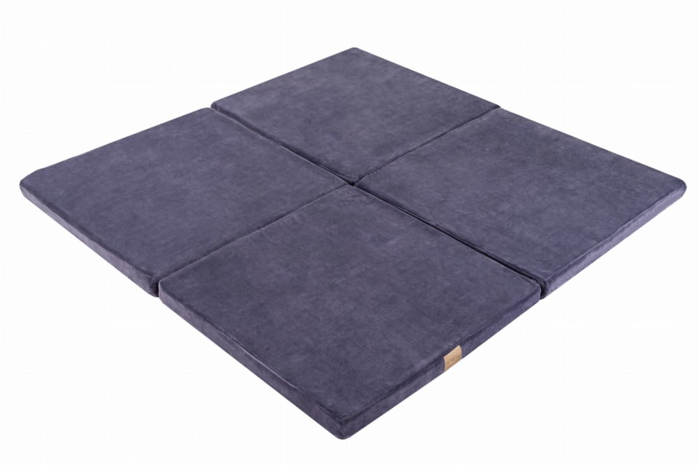 Alfombra de juego para niños, cuadrado 120x120cm, terciopelo gris-azul