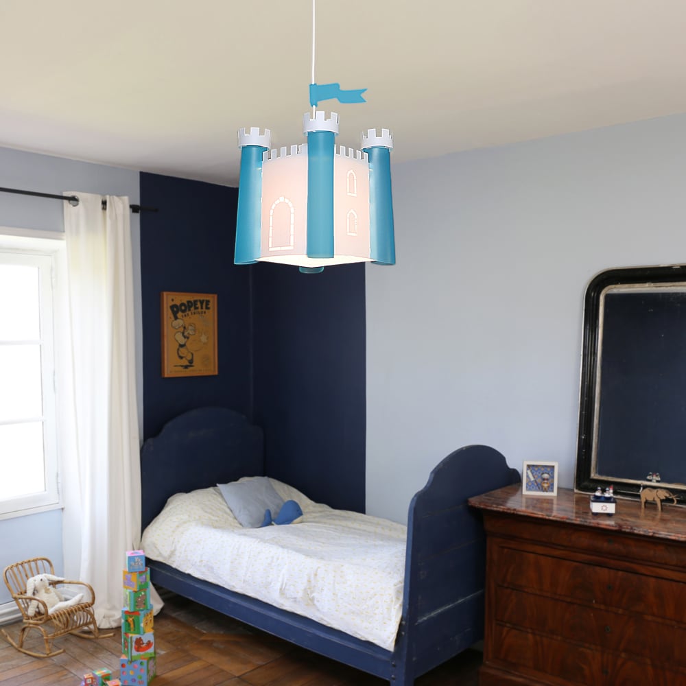 Lámpara de techo infantil Castillo fortificado Azul 30 cm - Maisons du Monde