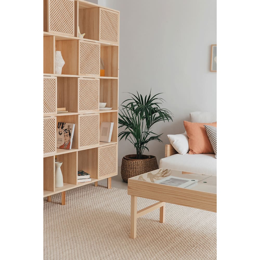 Bibliothèque en bois massif naturel - 10 portes - 160 cm Non verni