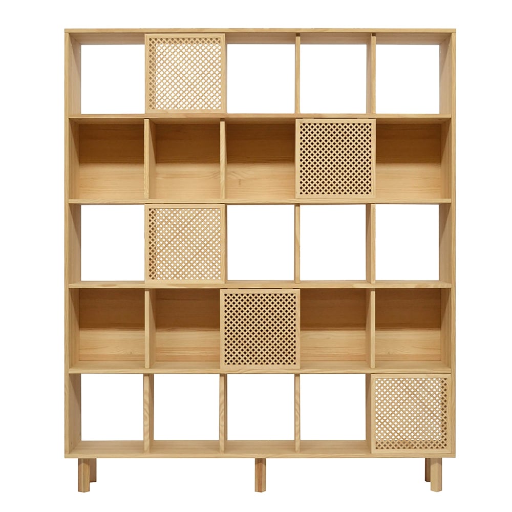 Bibliothèque en bois massif naturel - 5 portes - 160 cm Non verni