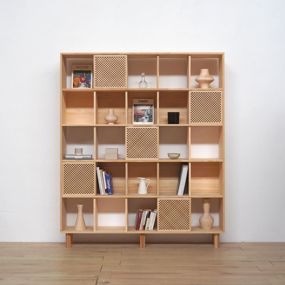 Bücherregal aus Massives Naturholz 5 Türen 160 cm Unlackiert -