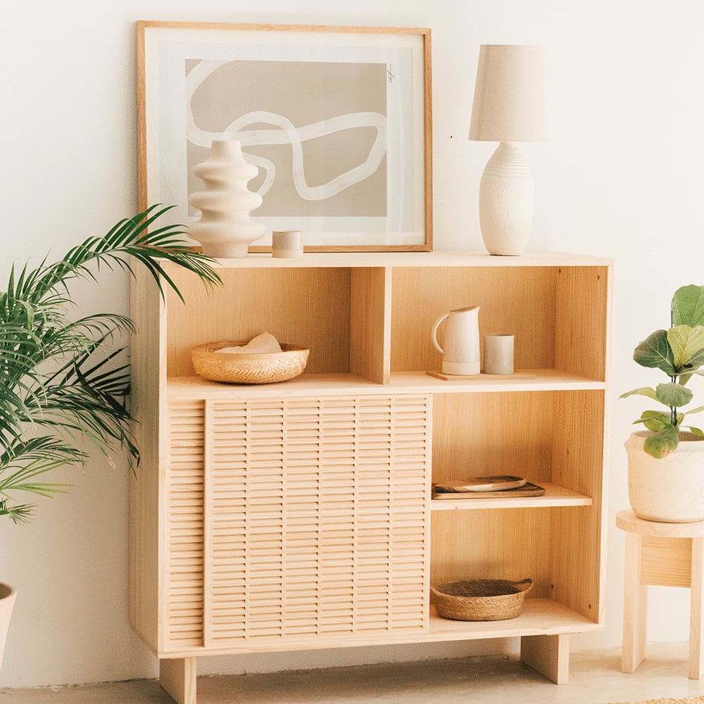 Buffet haut en bois de pin massif naturel 120 cm  Non verni