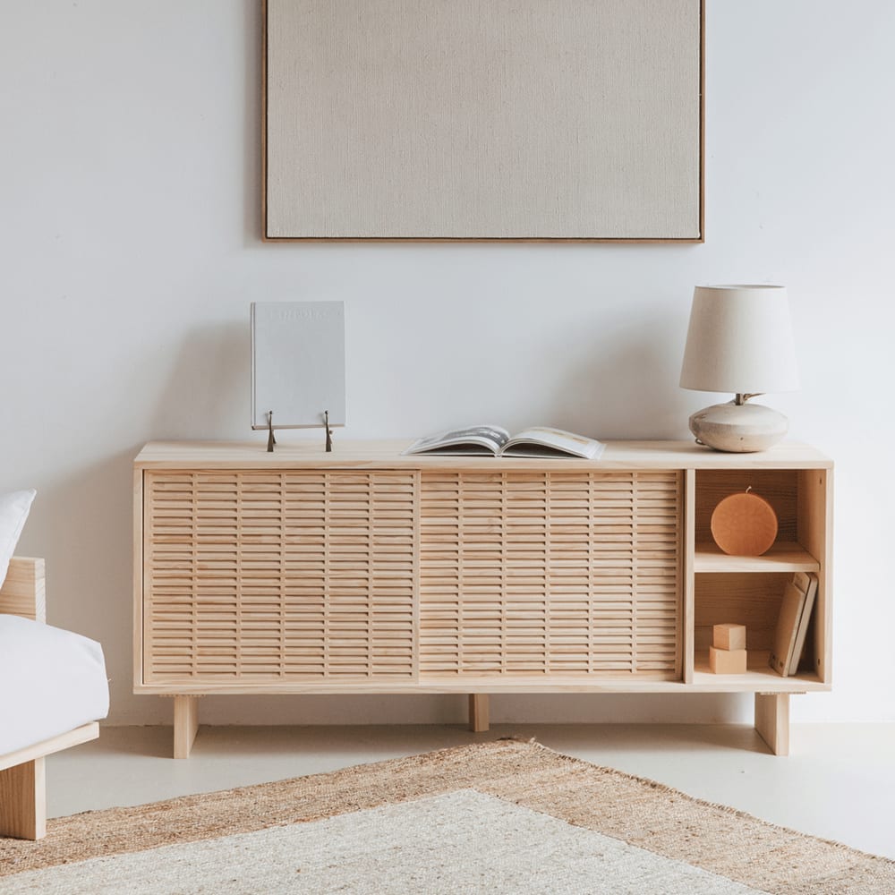 Buffet en bois massif naturel - 1 étagères - 150 cm Non verni - Maisons du Monde