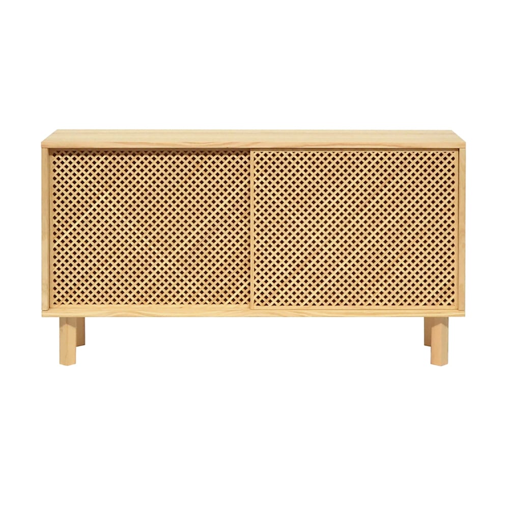 Naan Furniture Sideboard aus massivem Naturholz mit 2 Türen 120 cm Unlackiert Braun