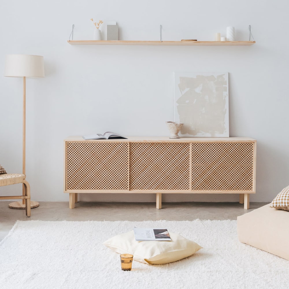 Buffet 3 portes en bois massif naturel 180 cm Non verni - Maisons du Monde