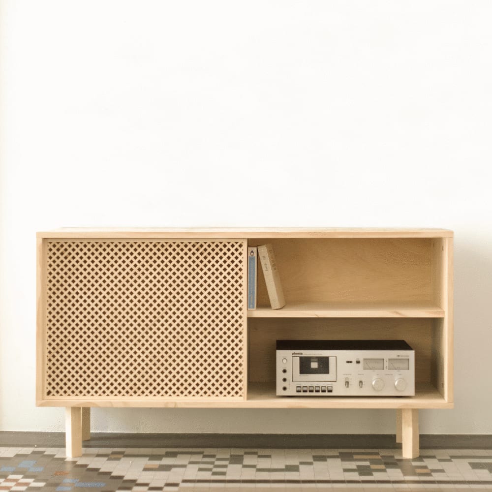 Aparador 1 puerta de madera natural de celosía 120 cm Sin barnizar - Maisons du Monde