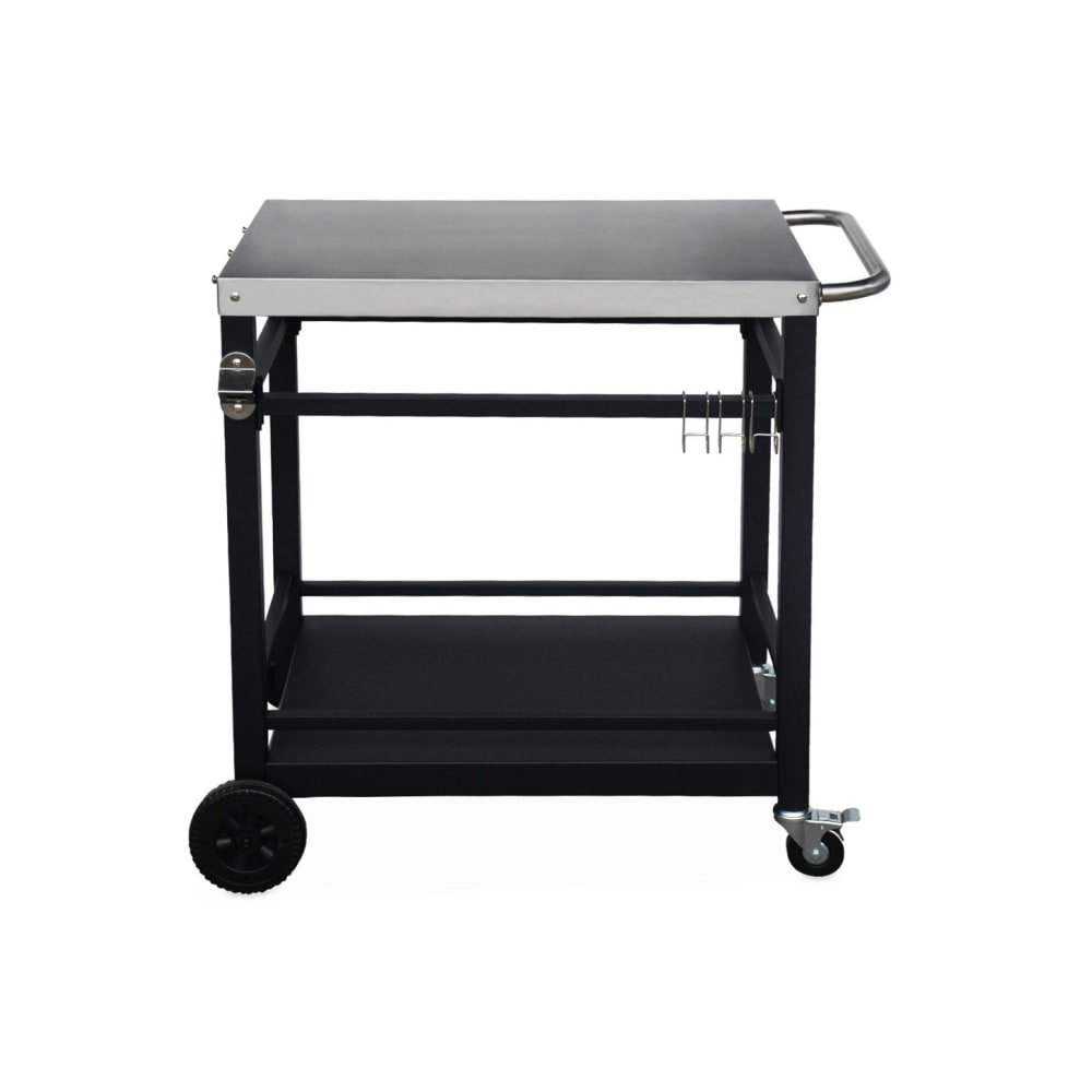 Desserte de barbecue en acier 88 cm avec roues et poignée, noire,