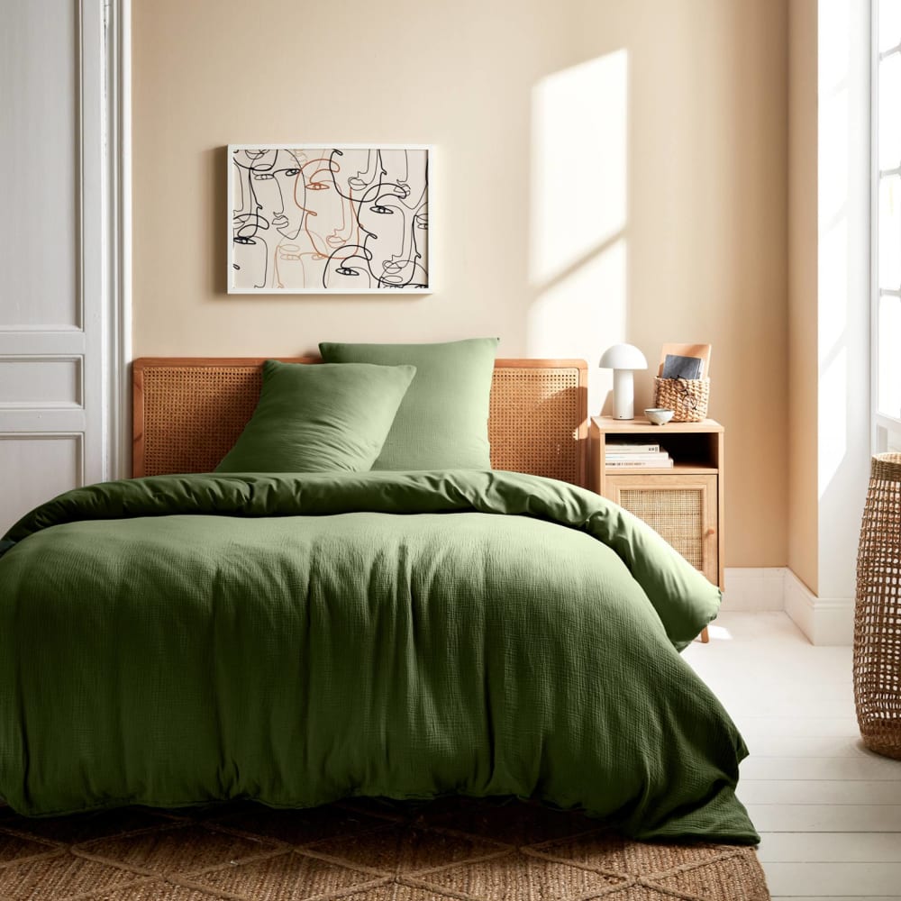 Parure de lit gaze de coton kaki 260x240cm — vue 3
