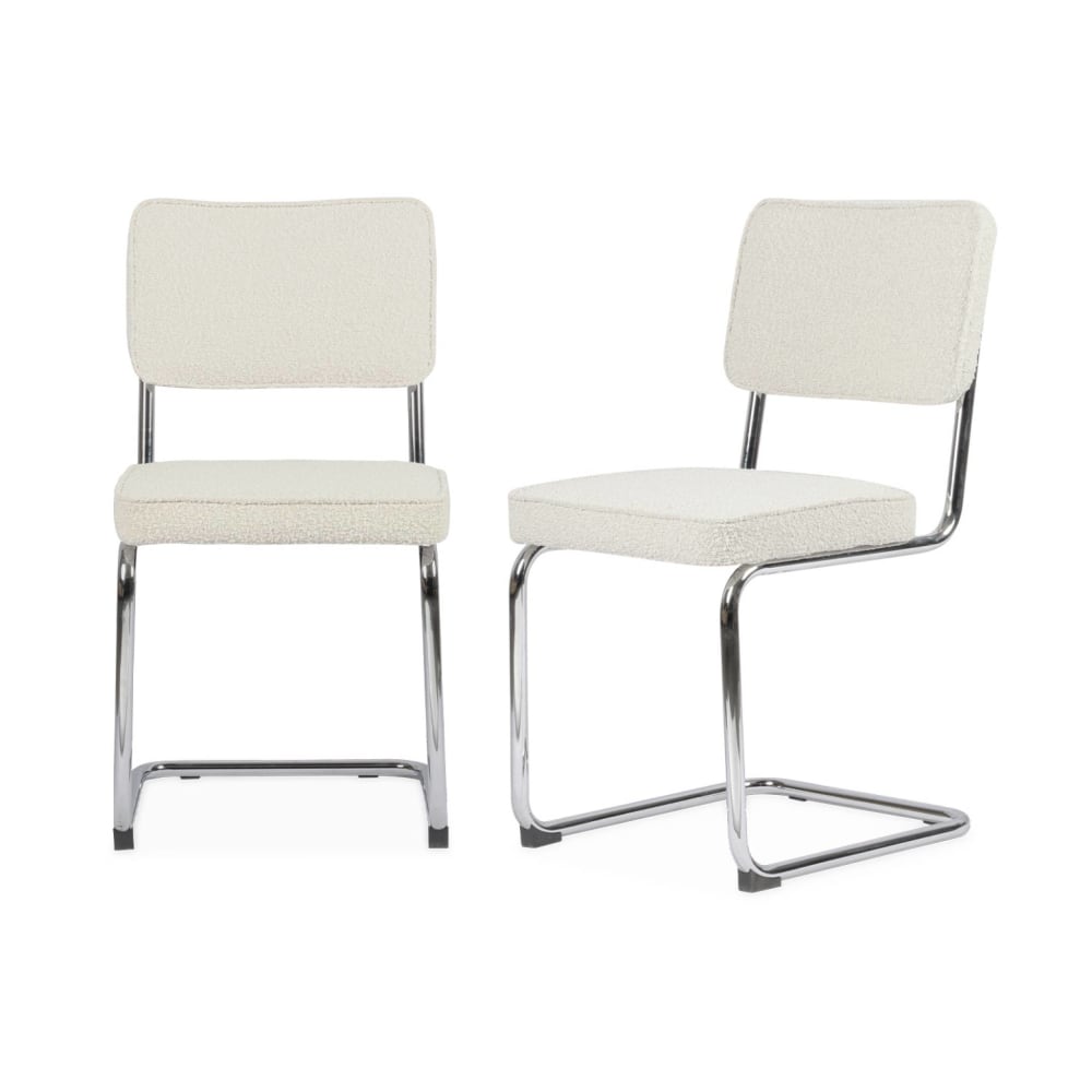 Silla cantilever con rizos texturizados, set de 2, blanco roto - Maisons du Monde