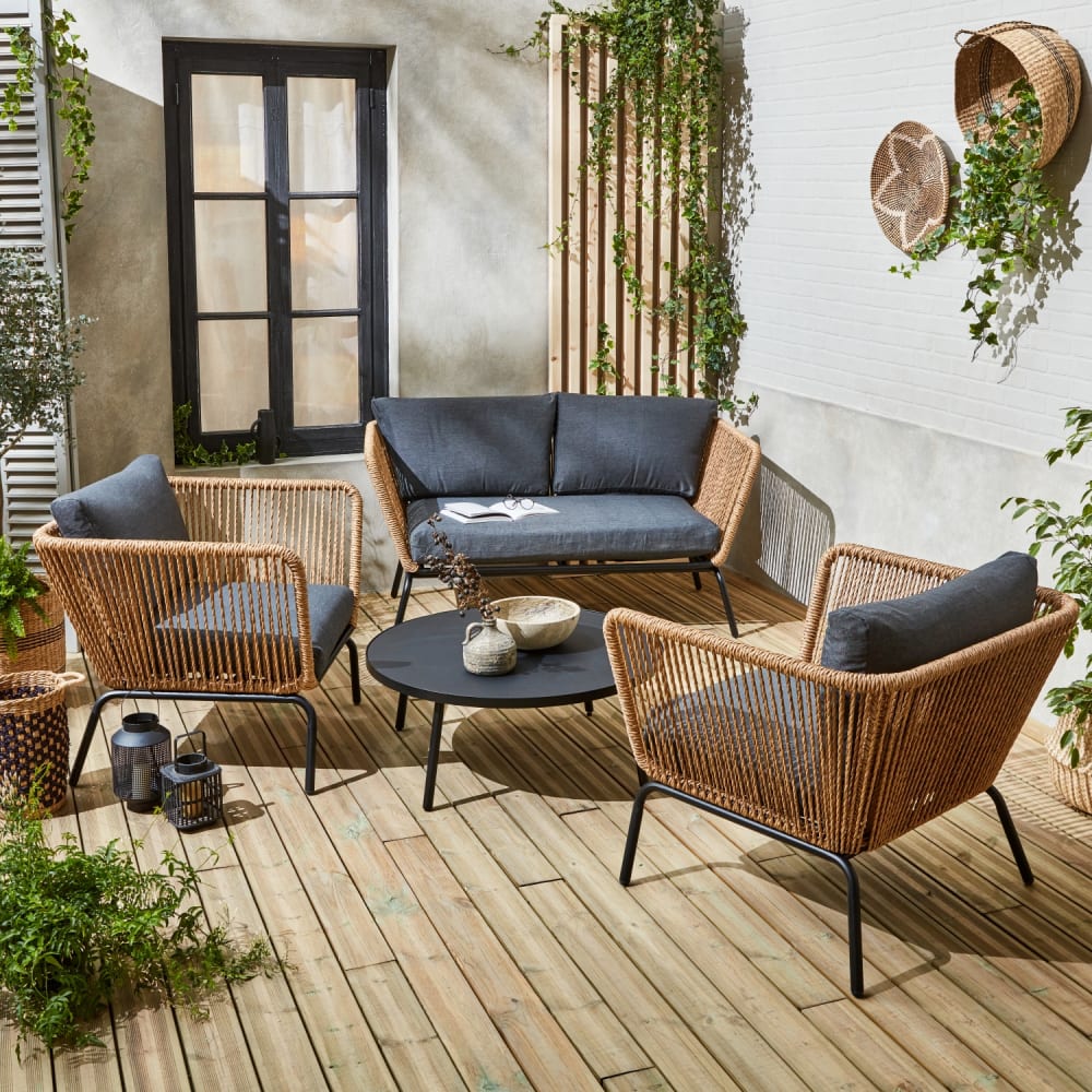 Salon de jardin bas, coussins anthracite