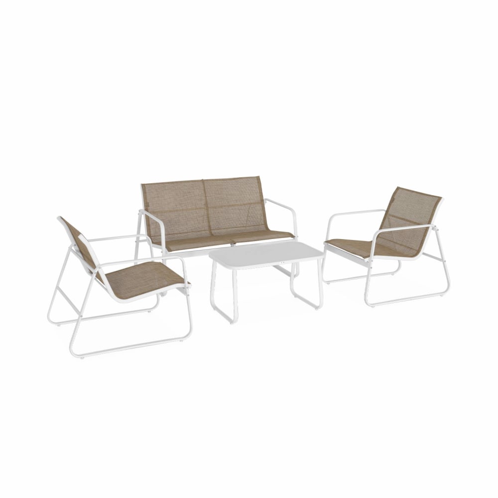 Salon de jardin 4 personnes en métal et textilène blanc et naturel - Maisons du Monde
