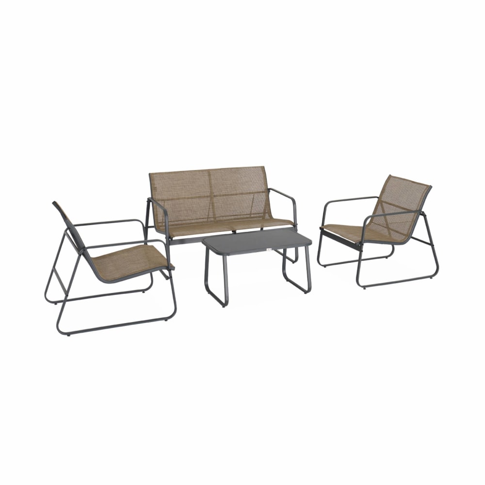 Salon de jardin 4 personnes métal et textilène anthracite et naturel - Maisons du Monde