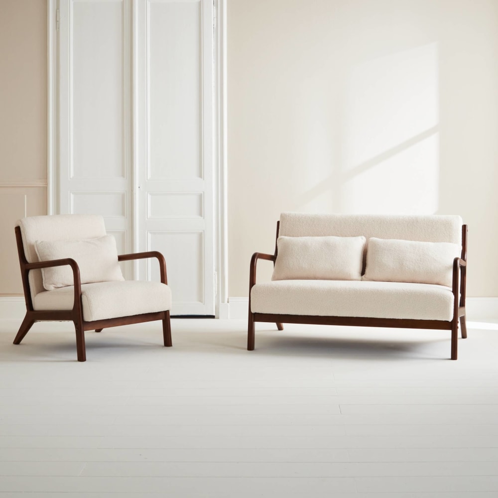 Banquette  + fauteuil bouclette hévéa teinté