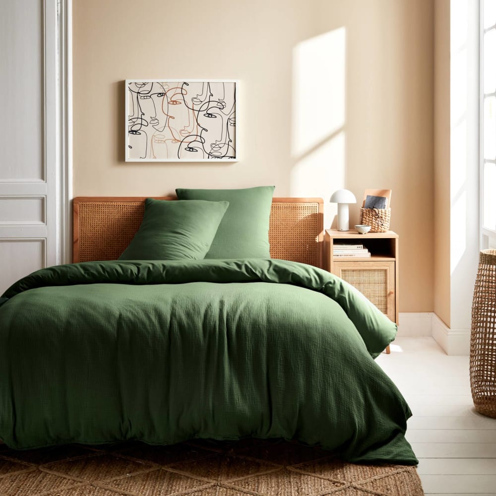 Parure de lit gaze de coton kaki 240x220cm