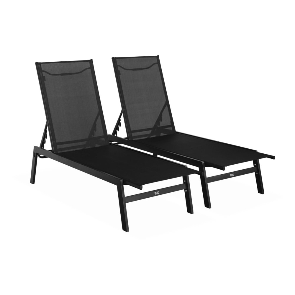 Lot de 2 transats noir textilène et métal