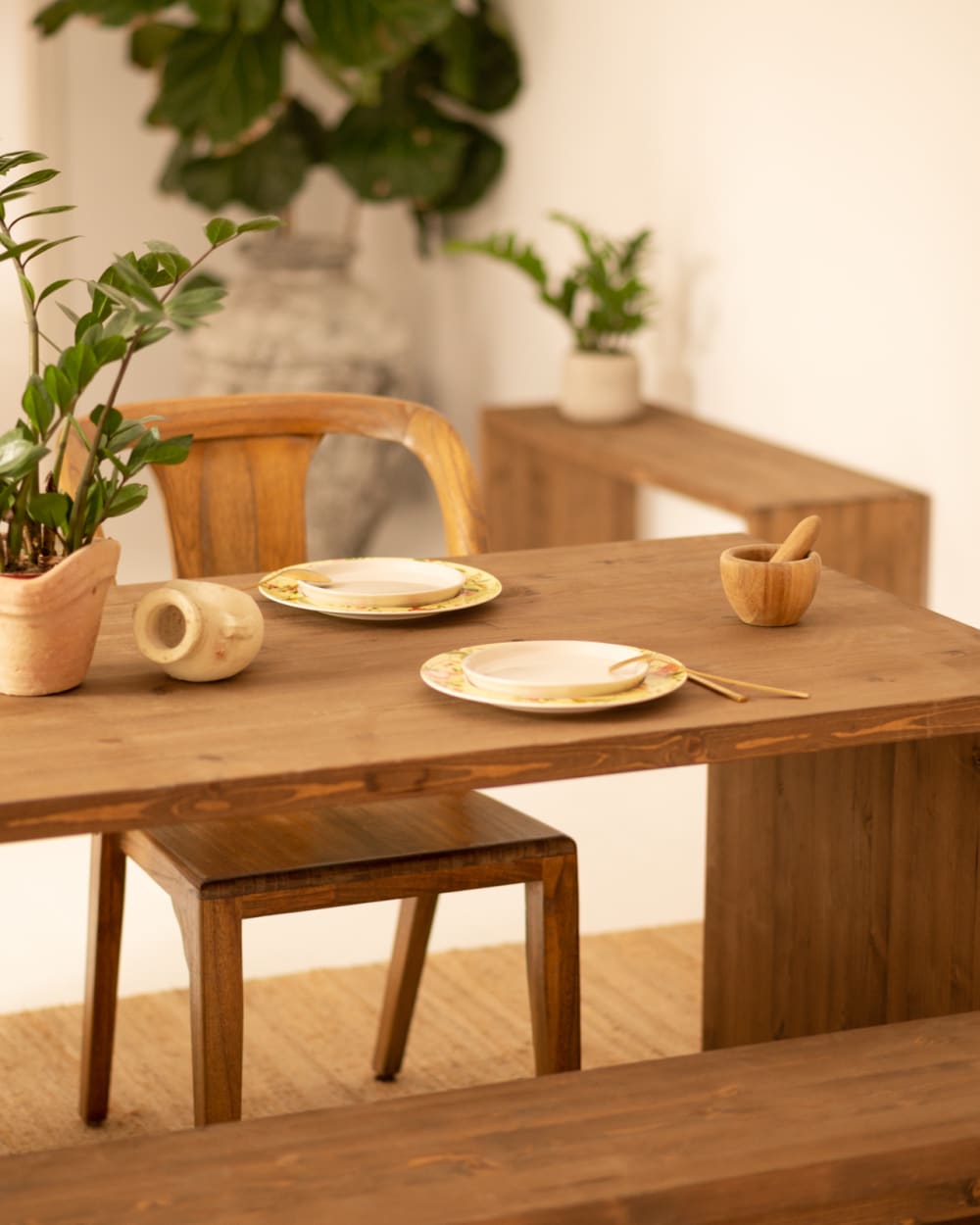Table de salle à manger en bois de sapin vieilli 200x75cm