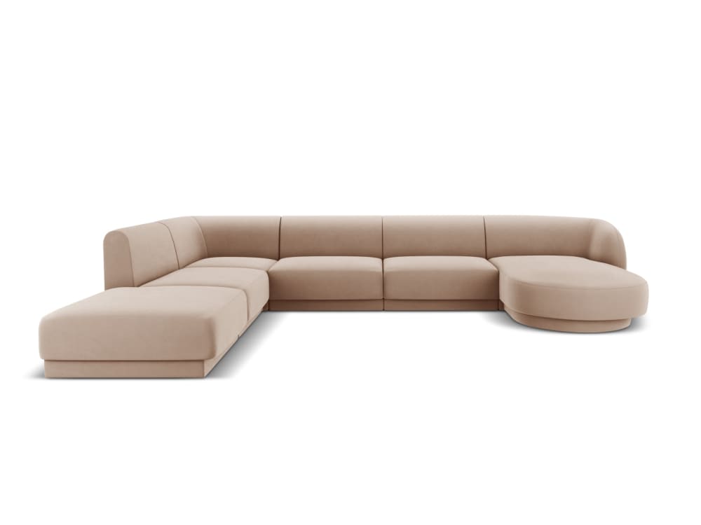 Micadoni Home 6-Sitzer Panorama-Ecksofa links aus Samt, cappuccino Braun Samt