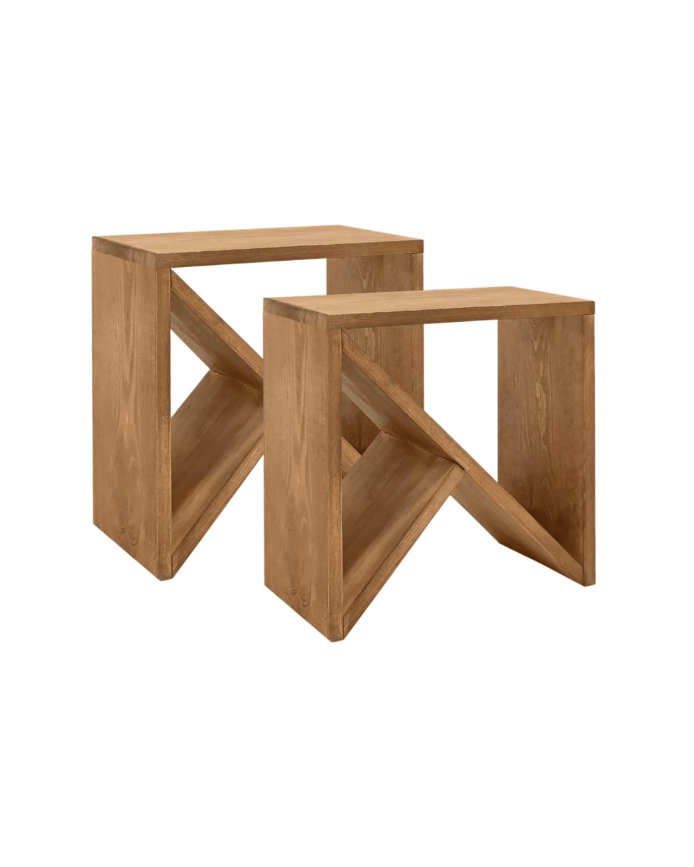 Ensemble de 2 tables de chevet en bois de pin vieilli 50x50cm