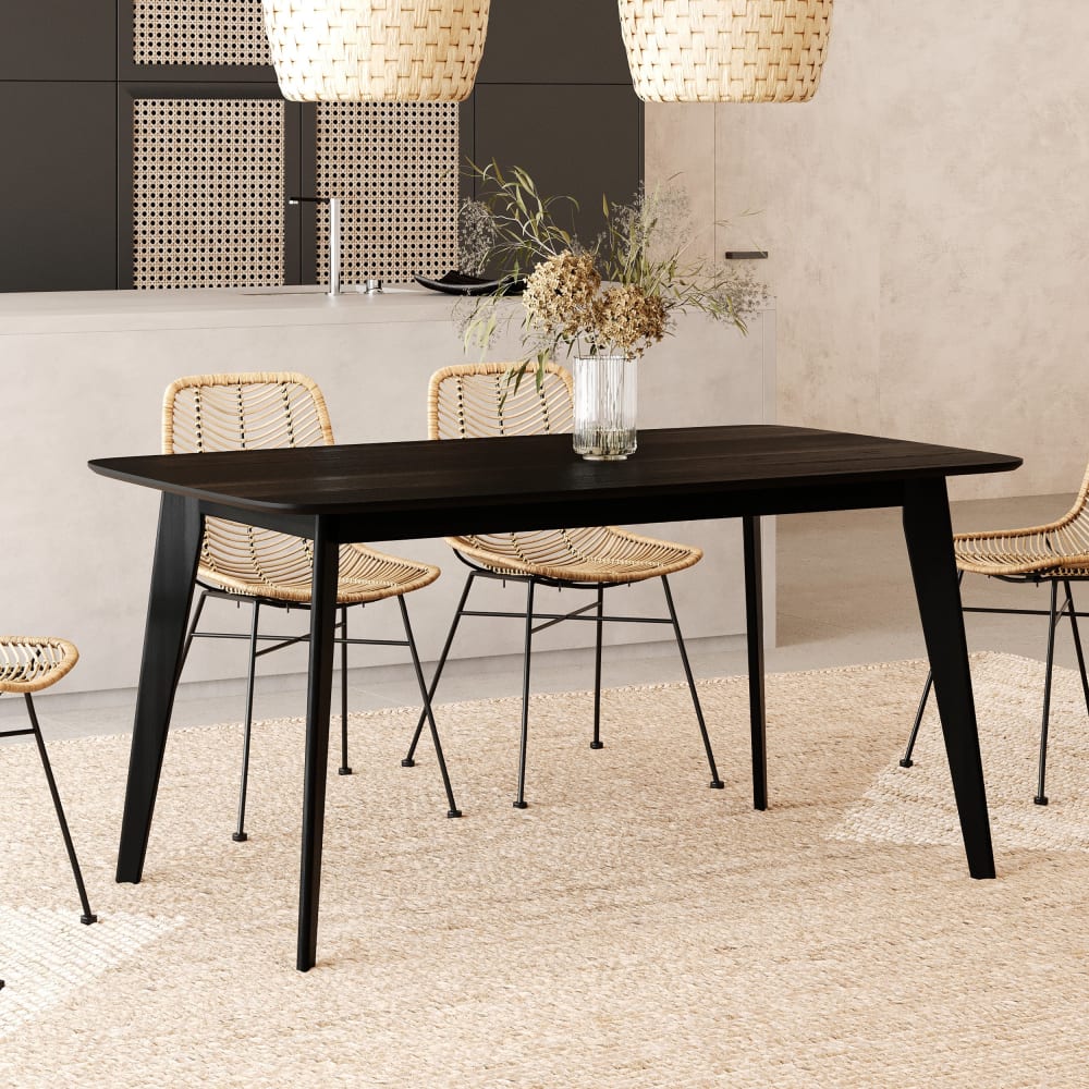 Rechteckiger Holztisch für 6 Personen, 150 cm, schwarz - Maisons