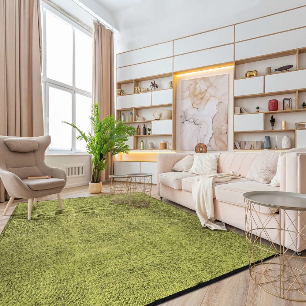 Tapis en coton et polyester lavable tissé plat vert 120x170 — vue 3