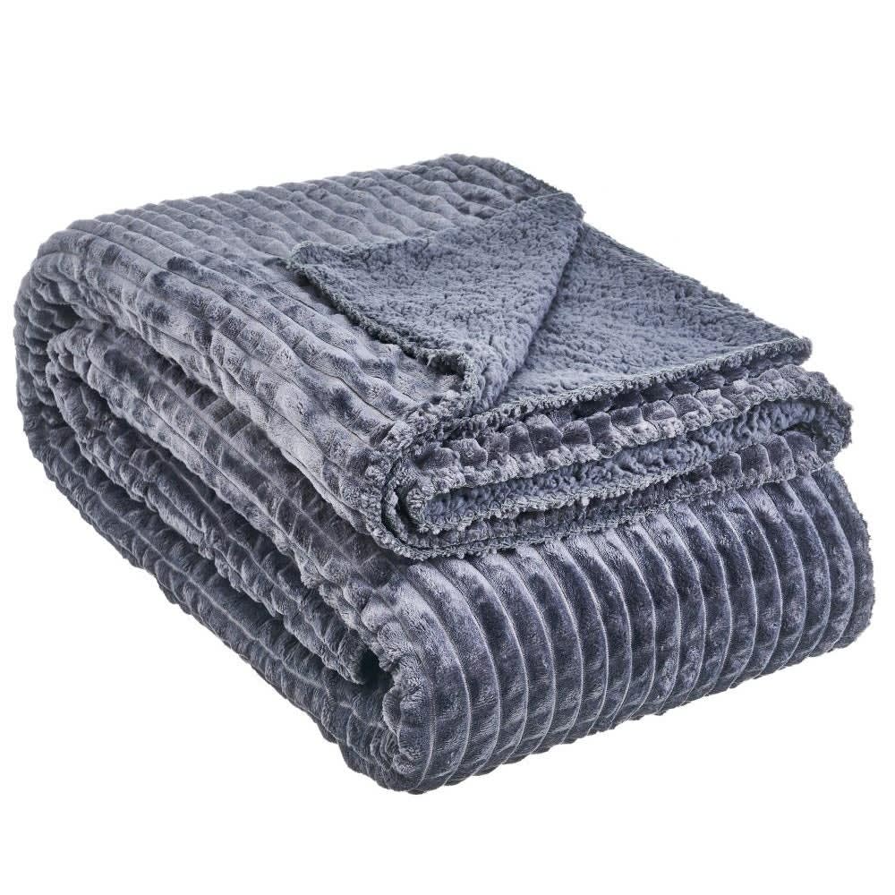 Grand plaid gris en velours côtelé sherpa 220 x 240 cm