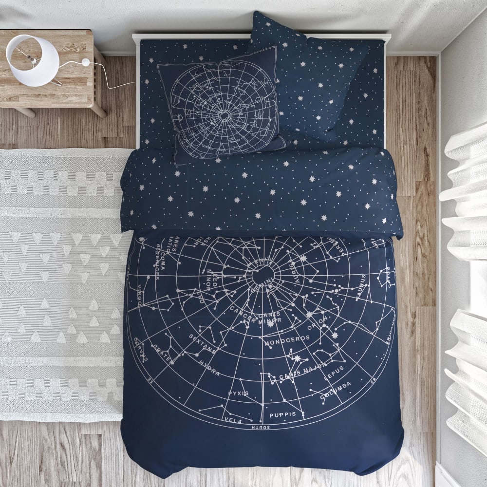 Drap-housse en coton bleu marine 140x190x28cm