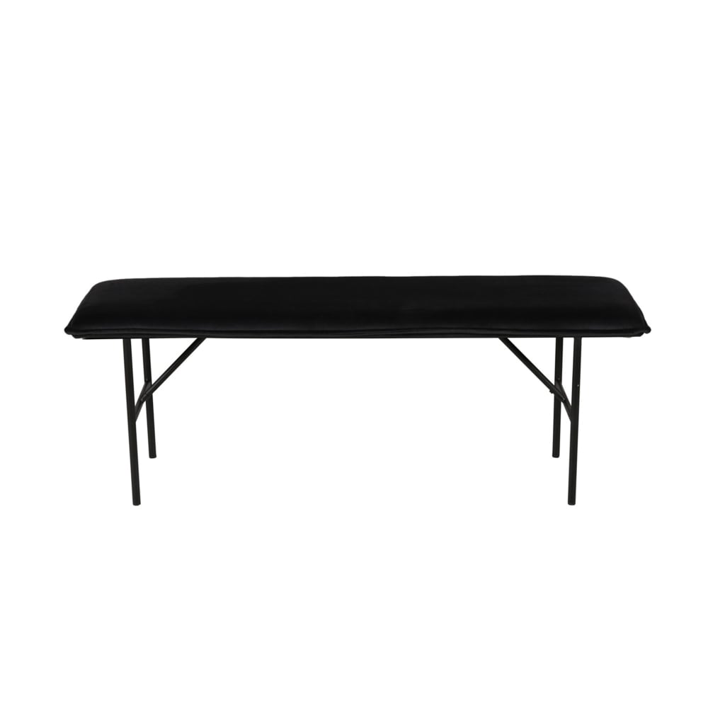 Banc moderne design velours noir 134cm piètement métal noir mat Lucce