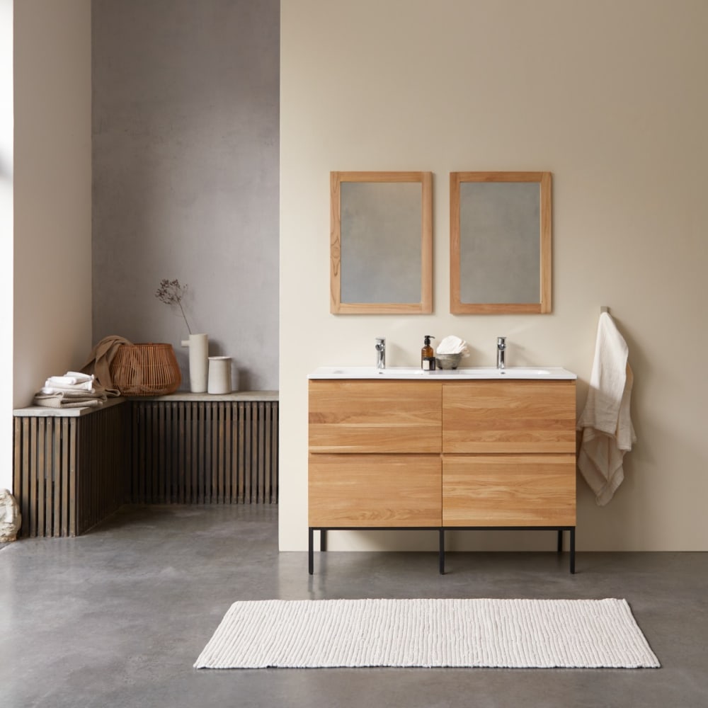 Tikamoon Badezimmermöbel aus massiver Eiche und Keramik 120 cm style modern Weiß Holz