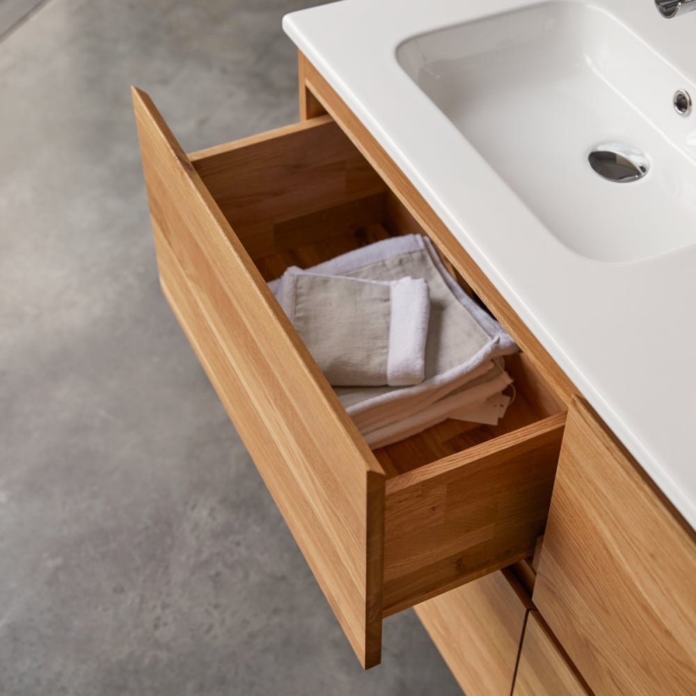 Badezimmermöbel aus massiver Eiche und Keramik 120 cm - Maisons