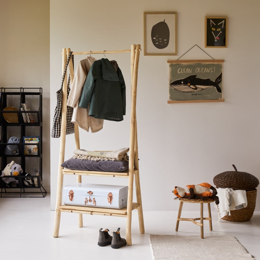Tikamoon Kleiderständer aus Teak massiv für Kinder style exotic Beige Holz