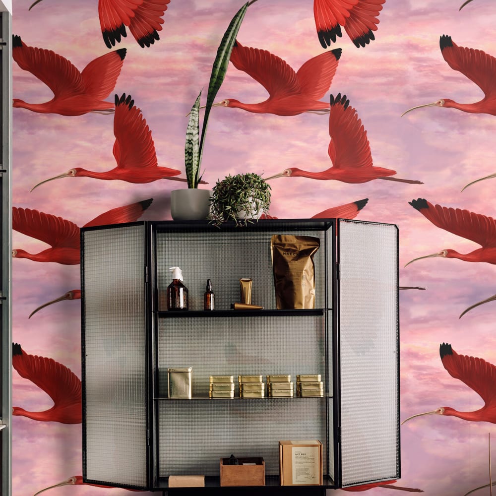 Papier Peint Rose Oiseaux, papier véritable, 200x280cm, 8 feuilles — vue 3