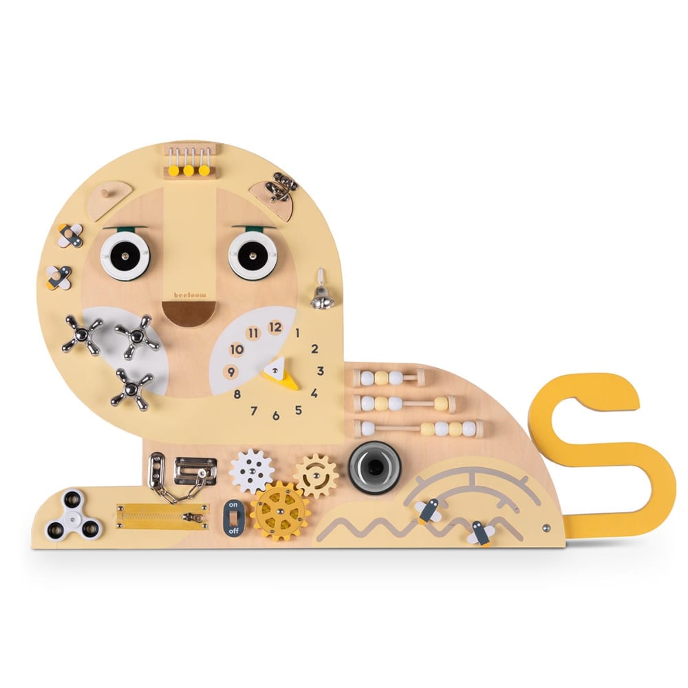 Tableau d'activités multifonctionnel pour enfants en bois jaune (Beeloom) - Image 1