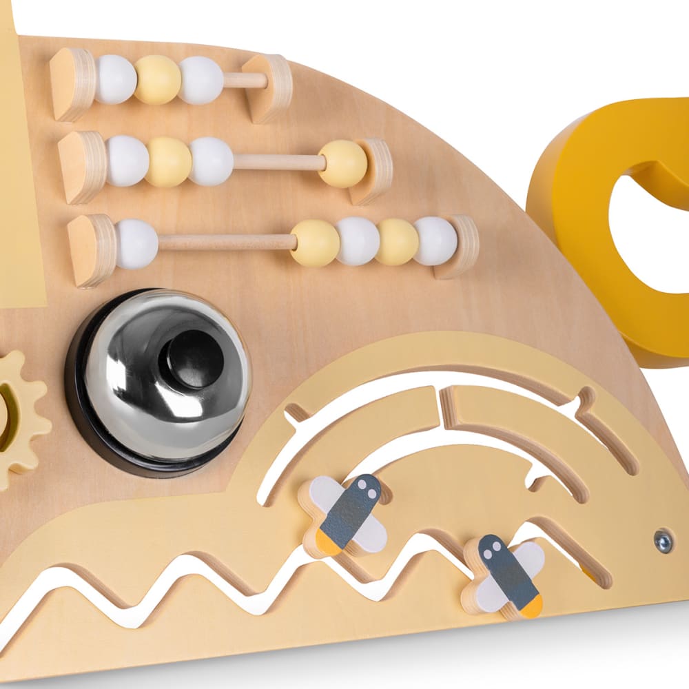 Tableau d'activités multifonctionnel pour enfants en bois jaune (Beeloom) - Image 3
