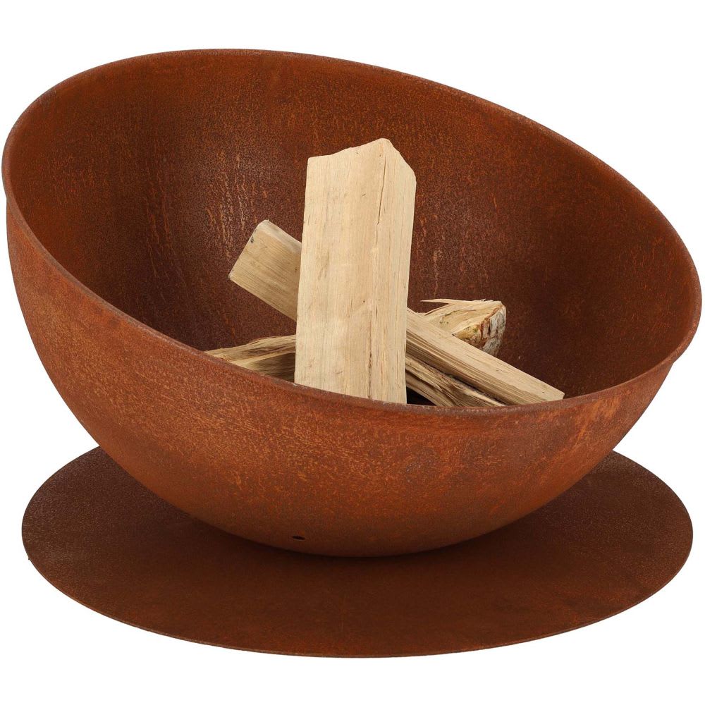 Braséro rond incliné sur disque en fer rouille