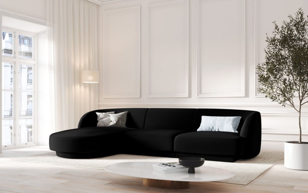 Canapé d'angle gauche 4 places en tissu velours noir - Maisons du Monde