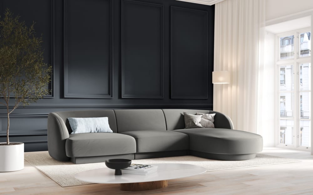 Canapé d'angle droit 4 places en tissu velours gris clair - Maisons du Monde