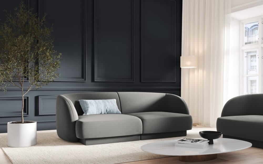 Canapé 2 places en tissu velours gris clair