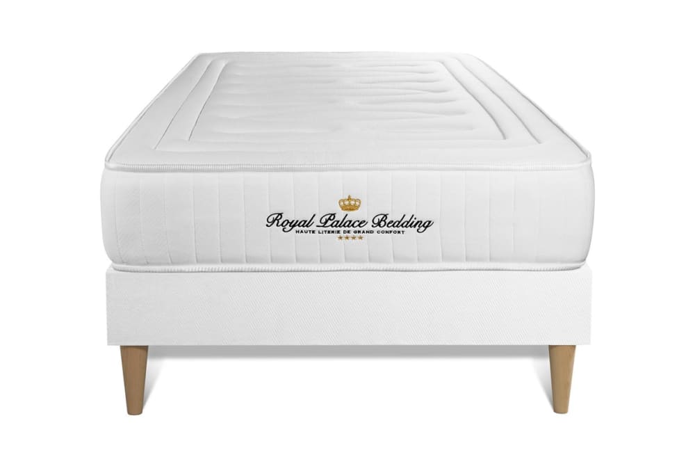 Ensemble 90x190 matelas LANCASTER ressorts ensach&eacute;s et m&eacute;moire de forme + sommier kit blanc