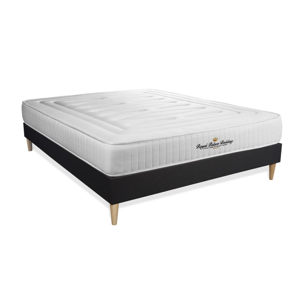 Ensemble 140x200 matelas LANCASTER ressorts ensach&eacute;s et m&eacute;moire de forme + sommier kit noir