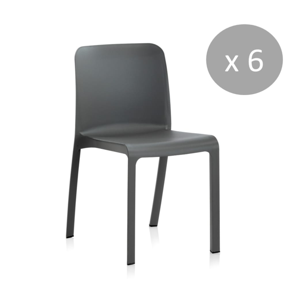 Pack de 6 chaises design en résine recyclée anthracite Pack de 6 chaises design en résine recyclée anthracite