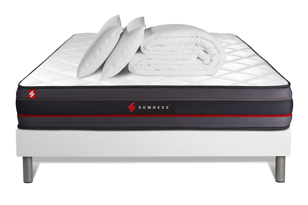 Pack+matelas+sommier+kit+200x200+oreiller+couette