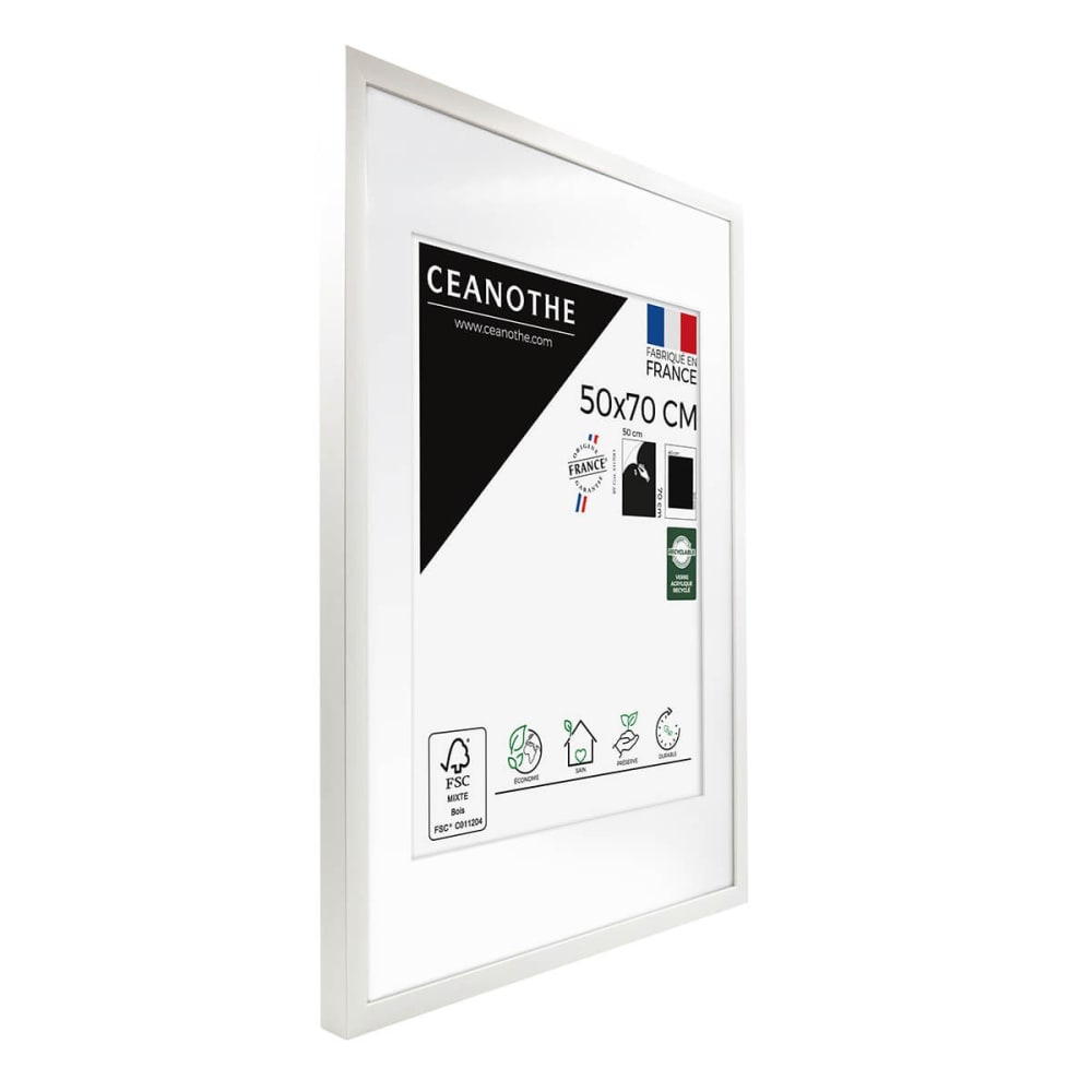 Cadre photo épais blanc 50x70 cm avec passe-partout bois reconstitué f — vue 4