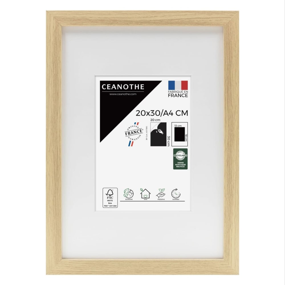 Cadre photo épais brut 20x30 cm avec passe-partout bois reconstitué fs