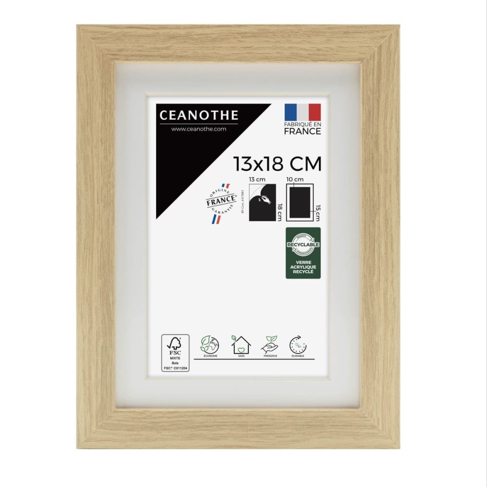 Cadre photo épais brut 13x18 cm avec passe-partout bois reconstitué fs