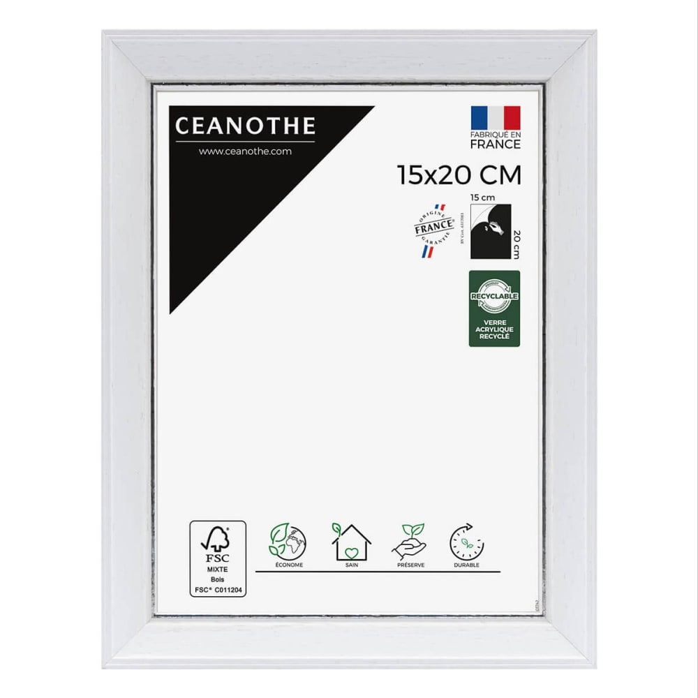 Cadre photo blanc à la finition argent patiné 15x20 cm bois massif fsc