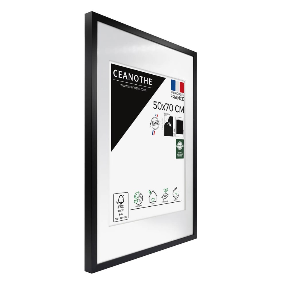 Cadre photo épais noir 50x70 cm avec passe-partout bois reconstitué fs — vue 4