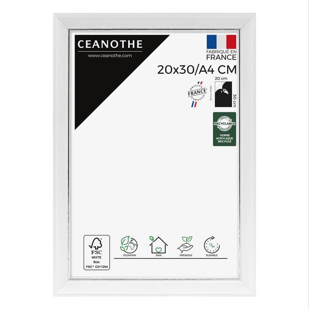 Cadre photo blanc à la finition argent patiné 20x30/A4 cm bois massif